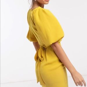 ASOS Petite wrap front mini dress w/ puff sleeves